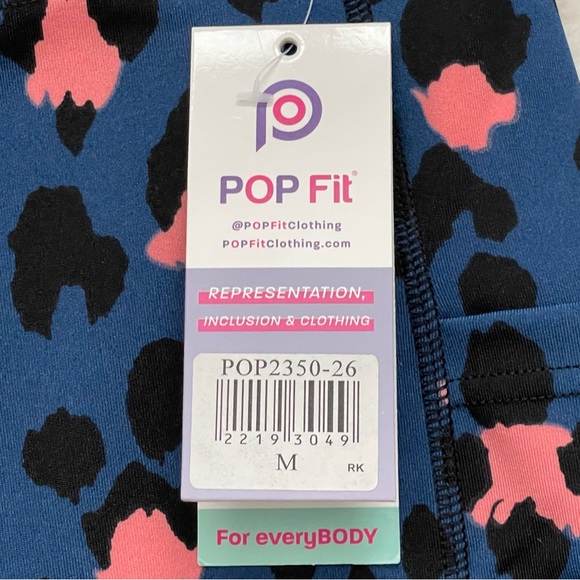 POP Fit Women’s Leggings Sz M Navy Leopard Print Pink Pockets Workout Gym Yoga - Picture 7 of 9
